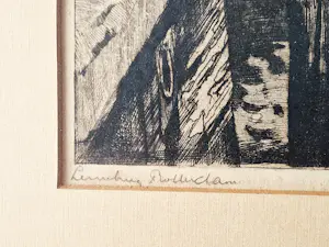 Jan Sirks - jaren 20 Ets "Leuvehavenbrug Rotterdam" potloodgesigneerd - in orig. lijst kopen? Bied vanaf 45!