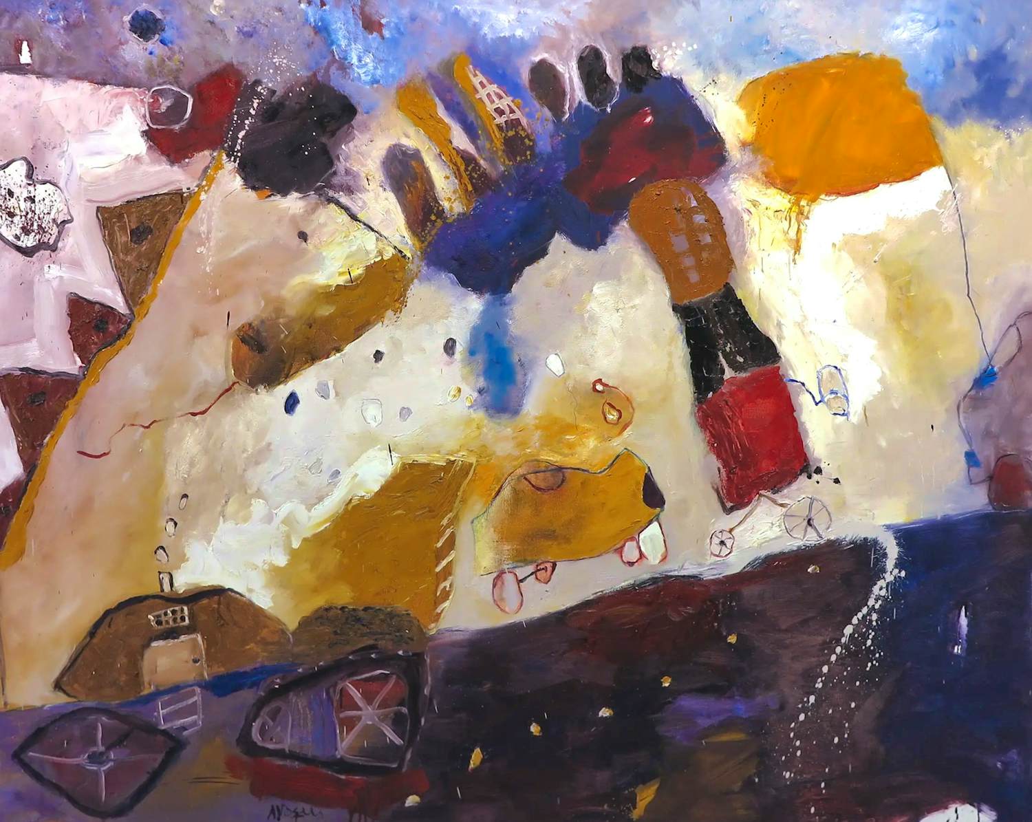 Alexander Vogels - Olieverf op doek, Route National (Zeer groot!) verkocht voor € 300!