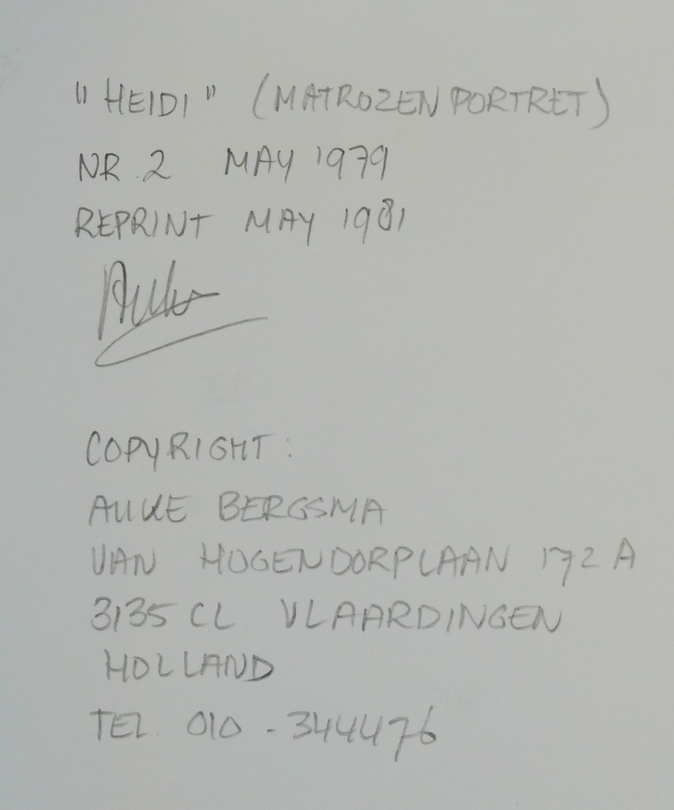 Auke Bergsma - ''Heidi"- matrozenportret kopen? Bied vanaf 1!