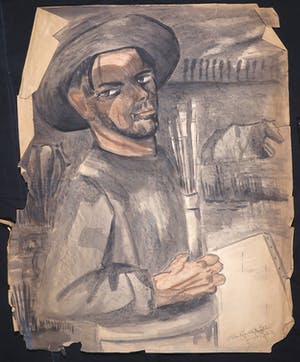 Joe Wols - Gemengde techniek op papier, Portret kopen? Bied vanaf 1!