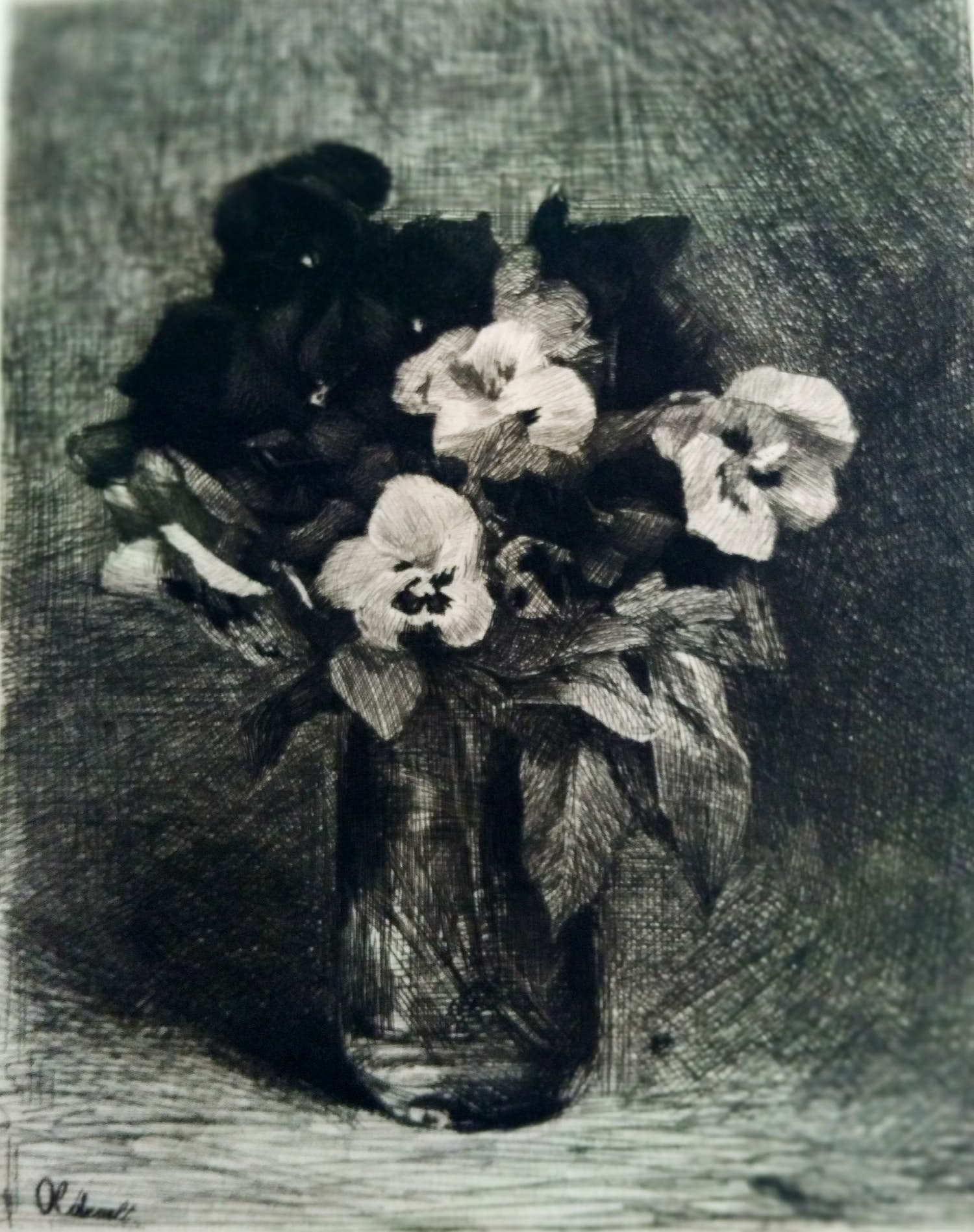 Ferdinand Oldewelt - (1857-1935), glazen vaas met violen kopen? Bied vanaf 29!