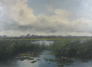 Conrad van Reken - Olieverf op doek, Waterlandschap kopen? Bied vanaf 120!