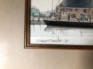 Ciano Siewert - Aangemeerde boten in een vaart - Aquarel, Ingelijst kopen? Bied vanaf 450!