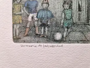 Carla Kleekamp - Leuke kleine oplage (40) kleuren ets - zomer in fabrieksstad - gesigneerd kopen? Bied vanaf 1!