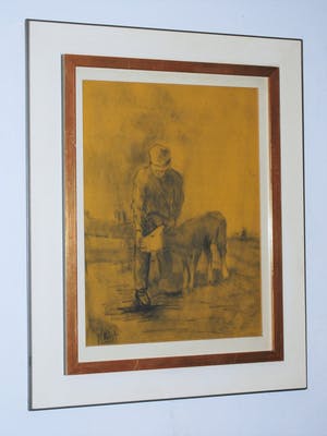 Johannes Cornelis Pabst - Boer voert een kalf, een molen in de achtergrond - *Heijdenrijk lijst* kopen? Bied vanaf 100!