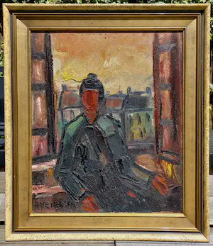 Alfons Vermeir - Vrouw in venster, olieverf op canvasboard (netjes ingelijst) kopen? Bied vanaf 225!