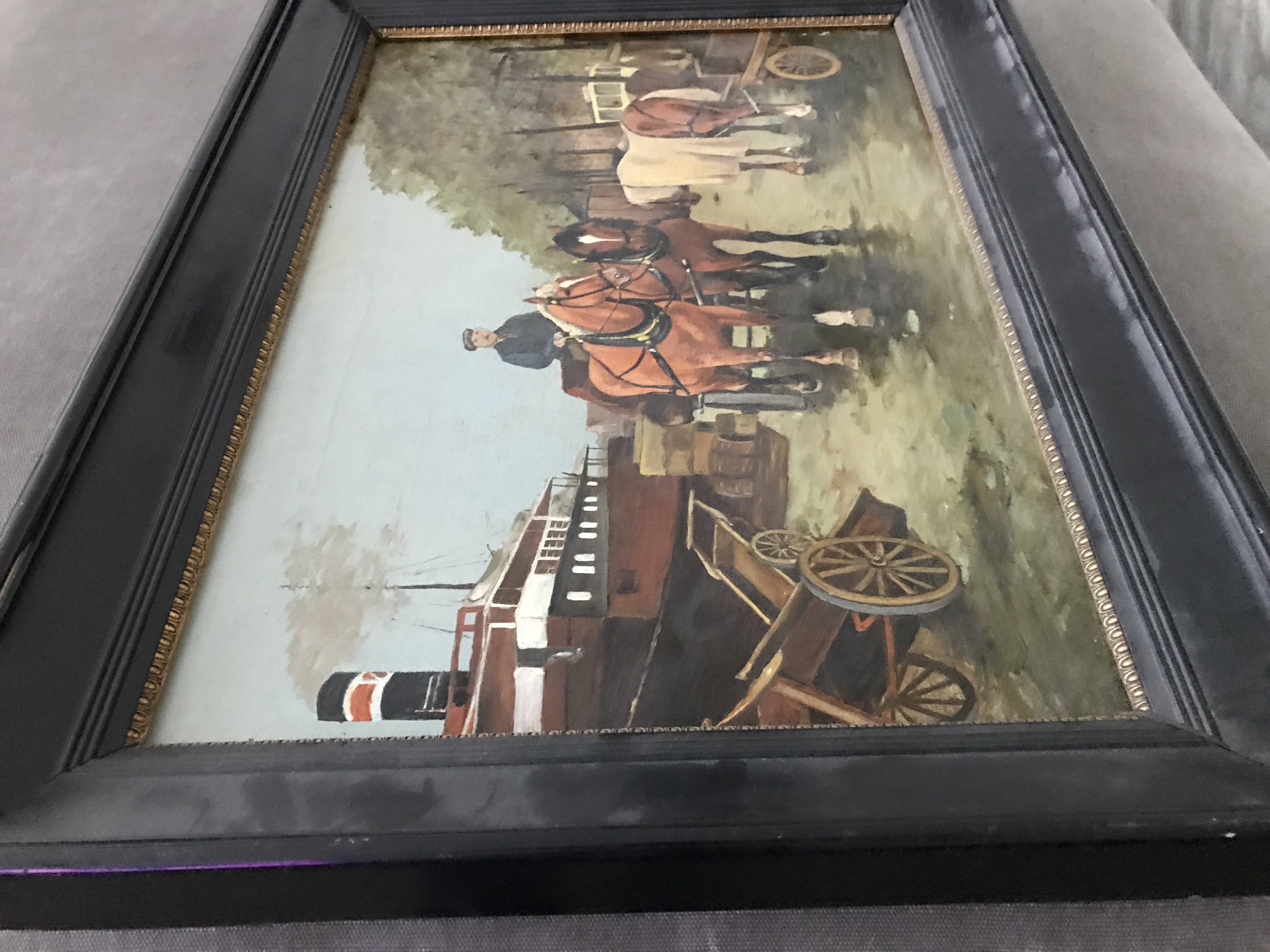 Niet of onleesbaar gesigneerd - Paard en wagen aan de maas kopen? Bied vanaf 1!