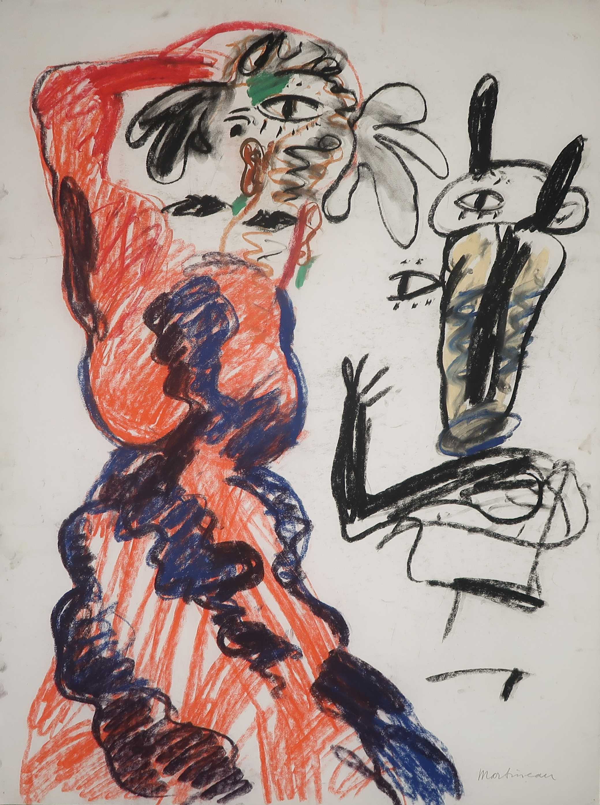 Anton Martineau - Pastelkrijt op papier, Danseres en nachtdier verkocht voor € 60!