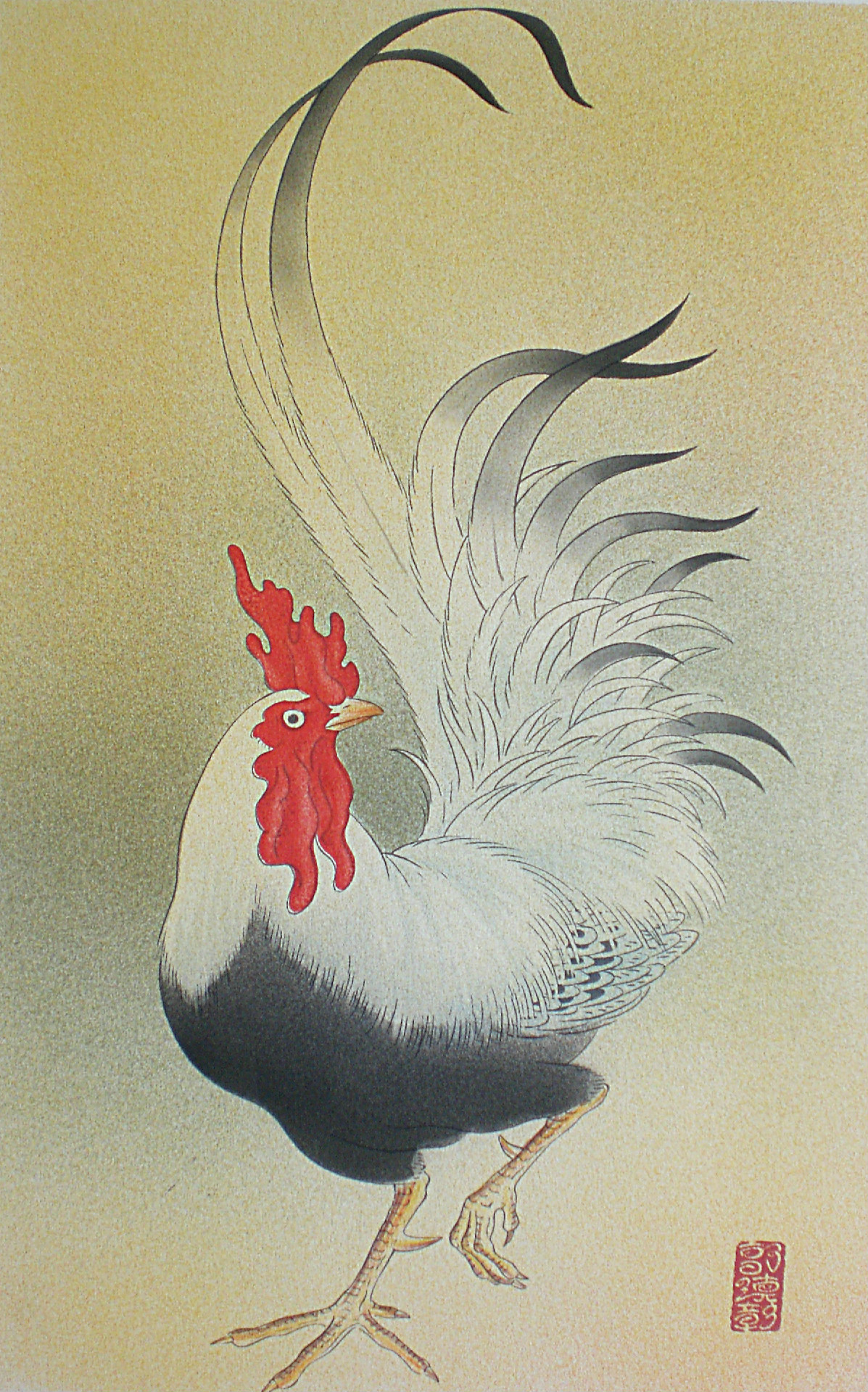 Niet of onleesbaar gesigneerd - Chinese school - Haan, zeefdruk of ingekleurde litho verkocht voor € 1!