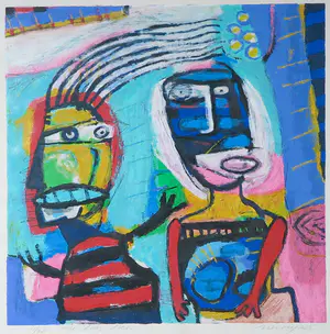 Henk Vierveijzer - Zeefdruk, Me haar doen - Ingelijst kopen? Bied vanaf 50!