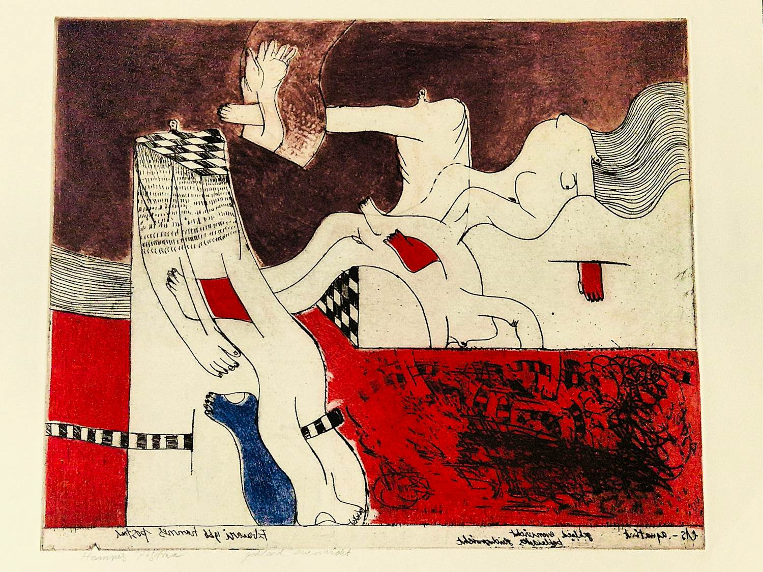 Hannes Postma - "Hors series" handgekleurde Ets -1966 - E.A. exemplaar "gekleed evenwicht" kopen? Bied vanaf 59!