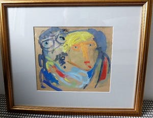 Hugo Claus - vroege gouache hand gesigneerd en verso getiteld: zelfportret met (Karel) Appel kopen? Bied vanaf 1200!