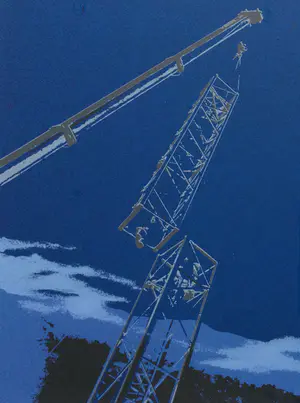 Willem Brauck - GSM mast in aanbouw | kleuren zeefdruk (1999) - ingelijst kopen? Bied vanaf 22!