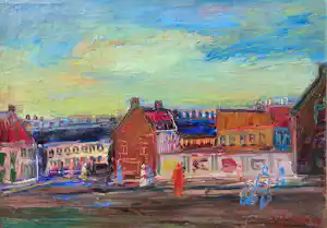 Alfons Vermeir - Stadsgezicht, olieverf op doek (netjes ingelijst) vendu pour 160€ !