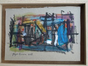 Jasper Banen - Acrylverf, pastel, potlood en pen op karton , “Haven” - ingelijst – 2018 kopen? Bied vanaf 10!