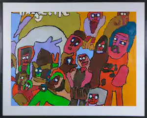 Hans Hartman - Acryl op papier, Zonder titel - Ingelijst verkocht voor € 43!