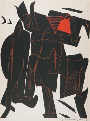 Jan van der Zee - Houtdruk, Compositie met figuren kopen? Bied vanaf 200!
