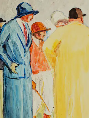 Niet of onleesbaar gesigneerd - omstreeks 1920 - gouache - "at the Polo game" met aantekeningen in potlood kopen? Bied vanaf 1!