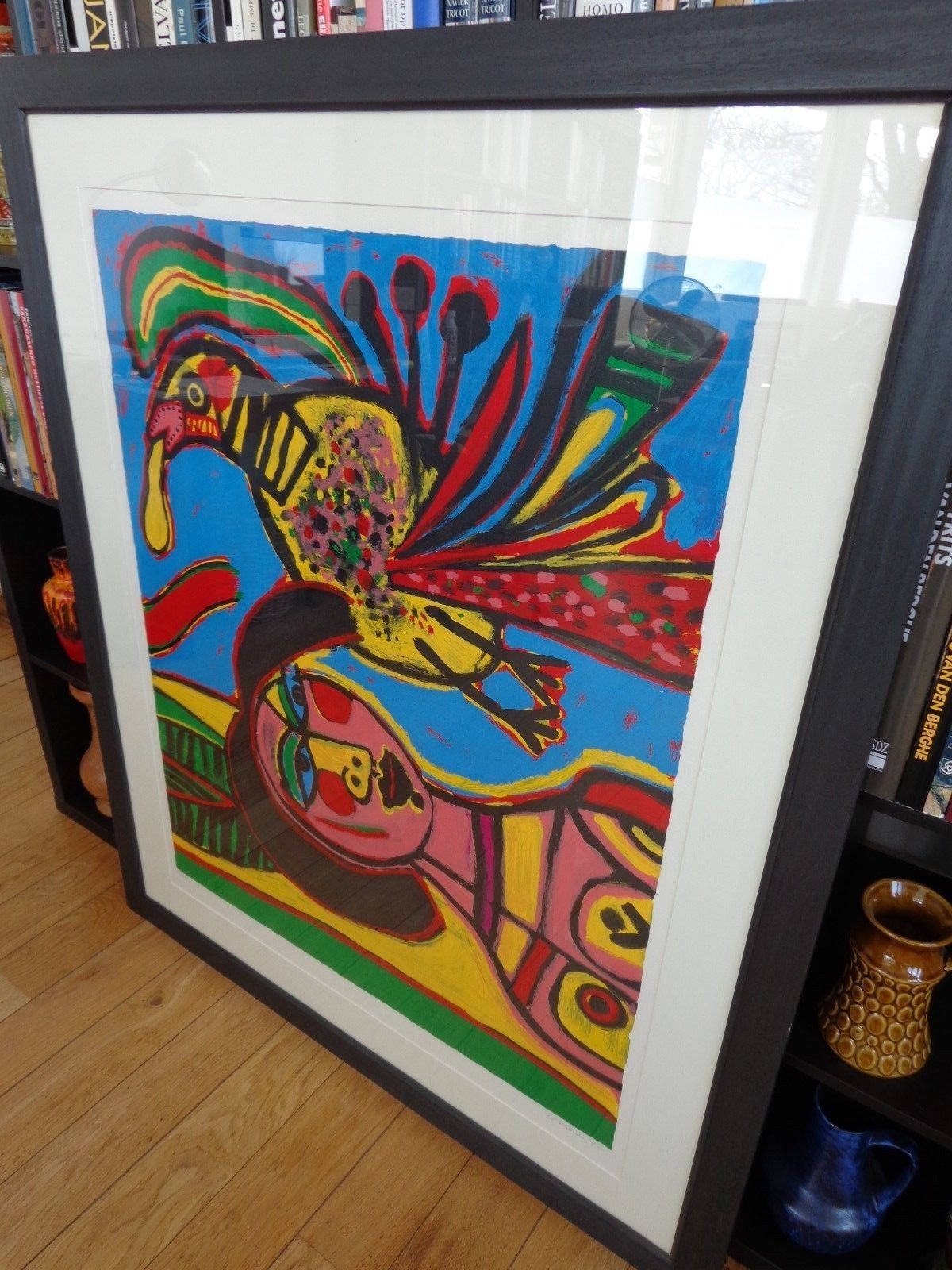 Corneille - KLEURRIJKE VOGEL / KLEURZEEFDRUK / 132x112cm / KADER / SIG kopen? Bied vanaf 520!