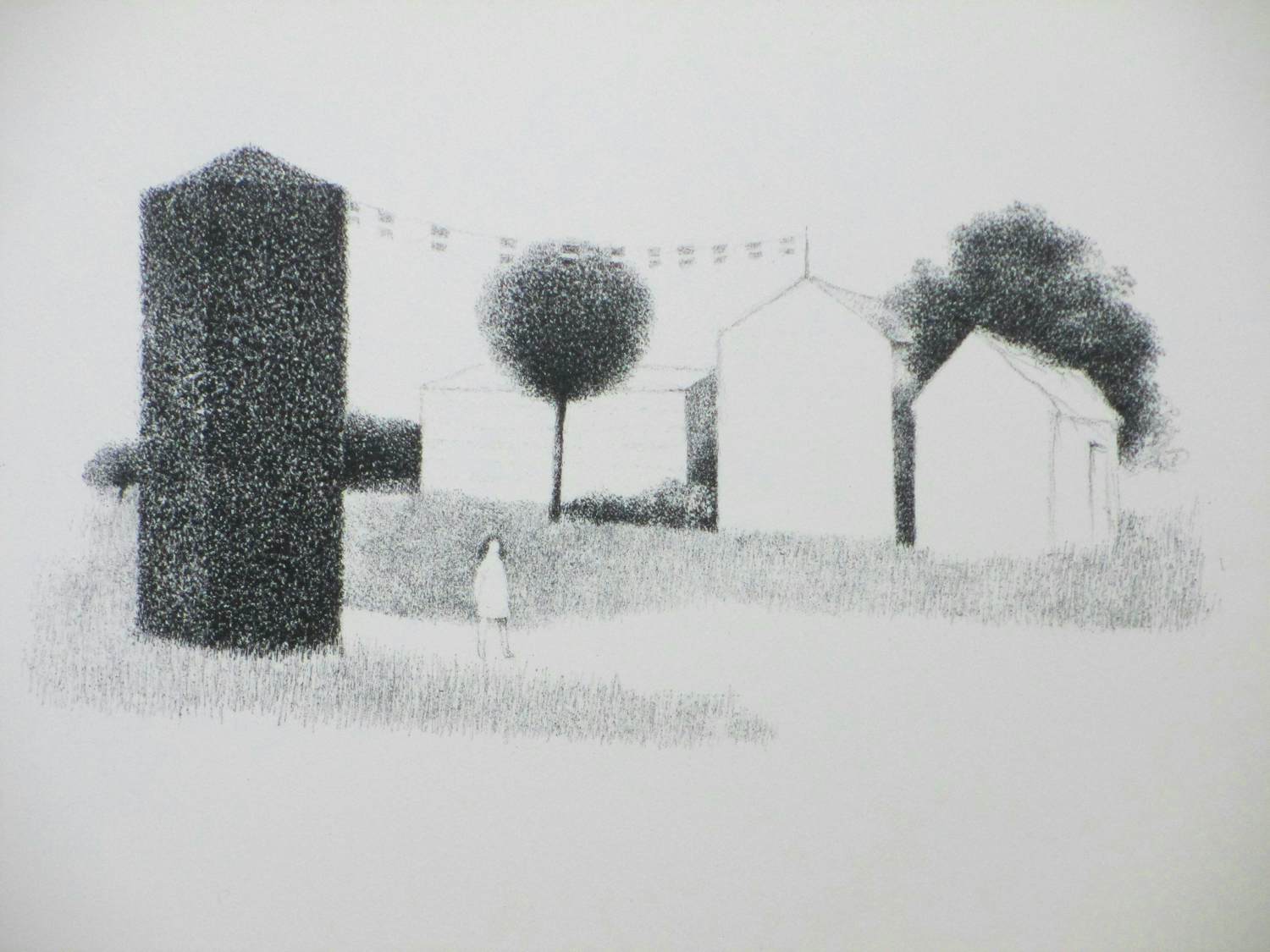 Metten Koornstra - Landschap met huizen en een meisje - Litho kopen? Bied vanaf 50!