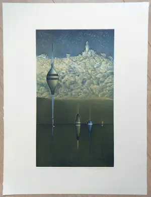 Chris van Otterloo - Dobbers in landschap met vuurtoren, aquatint ets kopen? Bied vanaf 85!