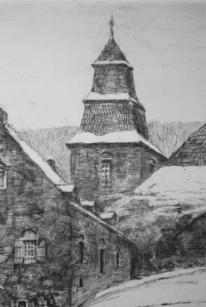 Willem Witjens - boot in sneeuwlandschap - ingelijste grote, heldere ets kopen? Bied vanaf 60!