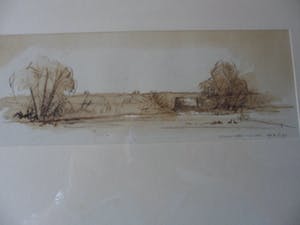Hans van Helden - Inkt en aquarel op papier, Polderbrug te Nieuw kerk a/d IJssel kopen? Bied vanaf 10!