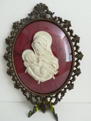 Brons (Onbekend) - Oud religieus icoon, Italiaanse Madonna met kind, achter convex glas kopen? Bied vanaf 49!