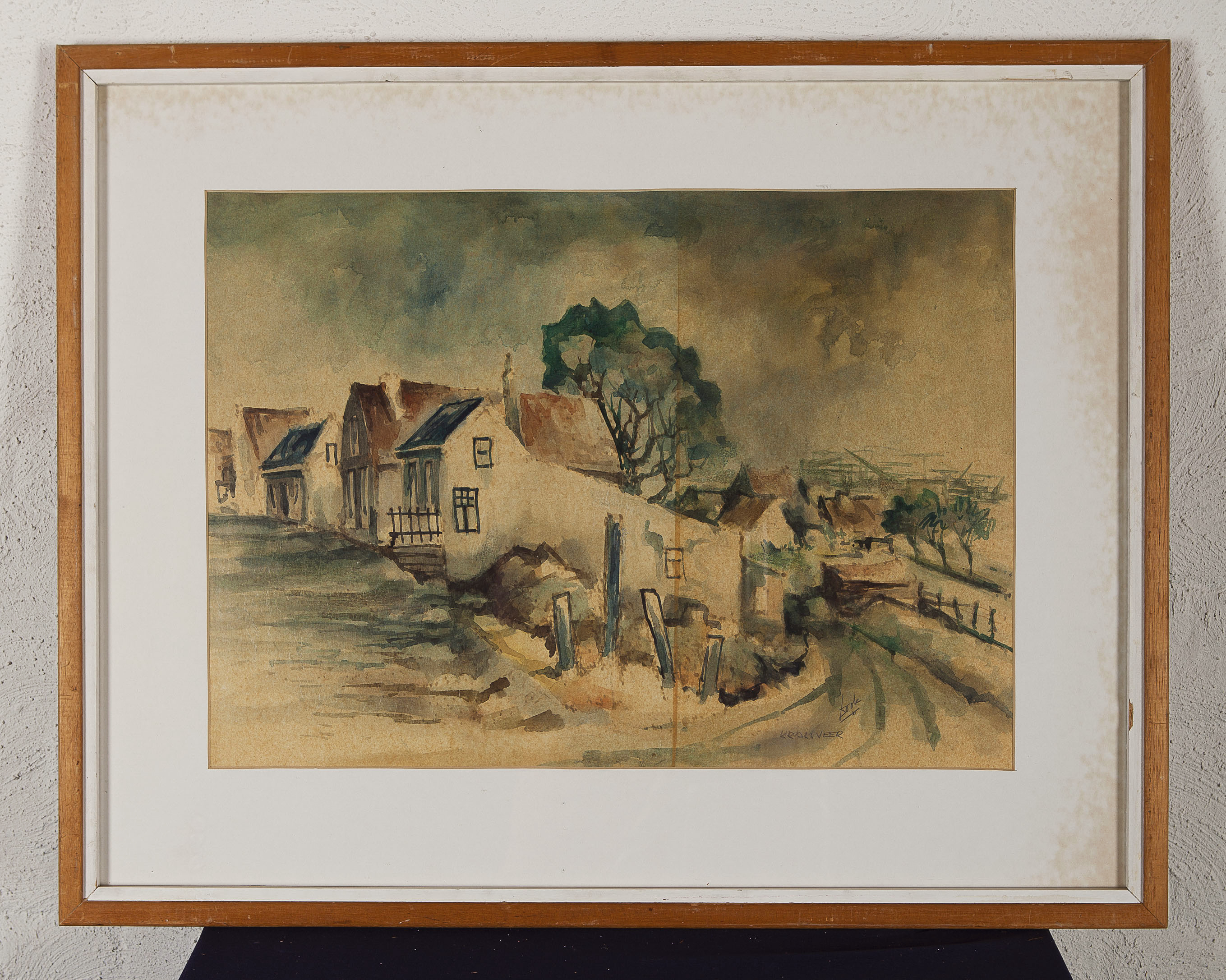 Dook Everse - Dorpje (Kral.Veer) - Aquarel op papier - gesigneerd r.o. - BKR Rotterdam, 1977 kopen? Bied vanaf 10!