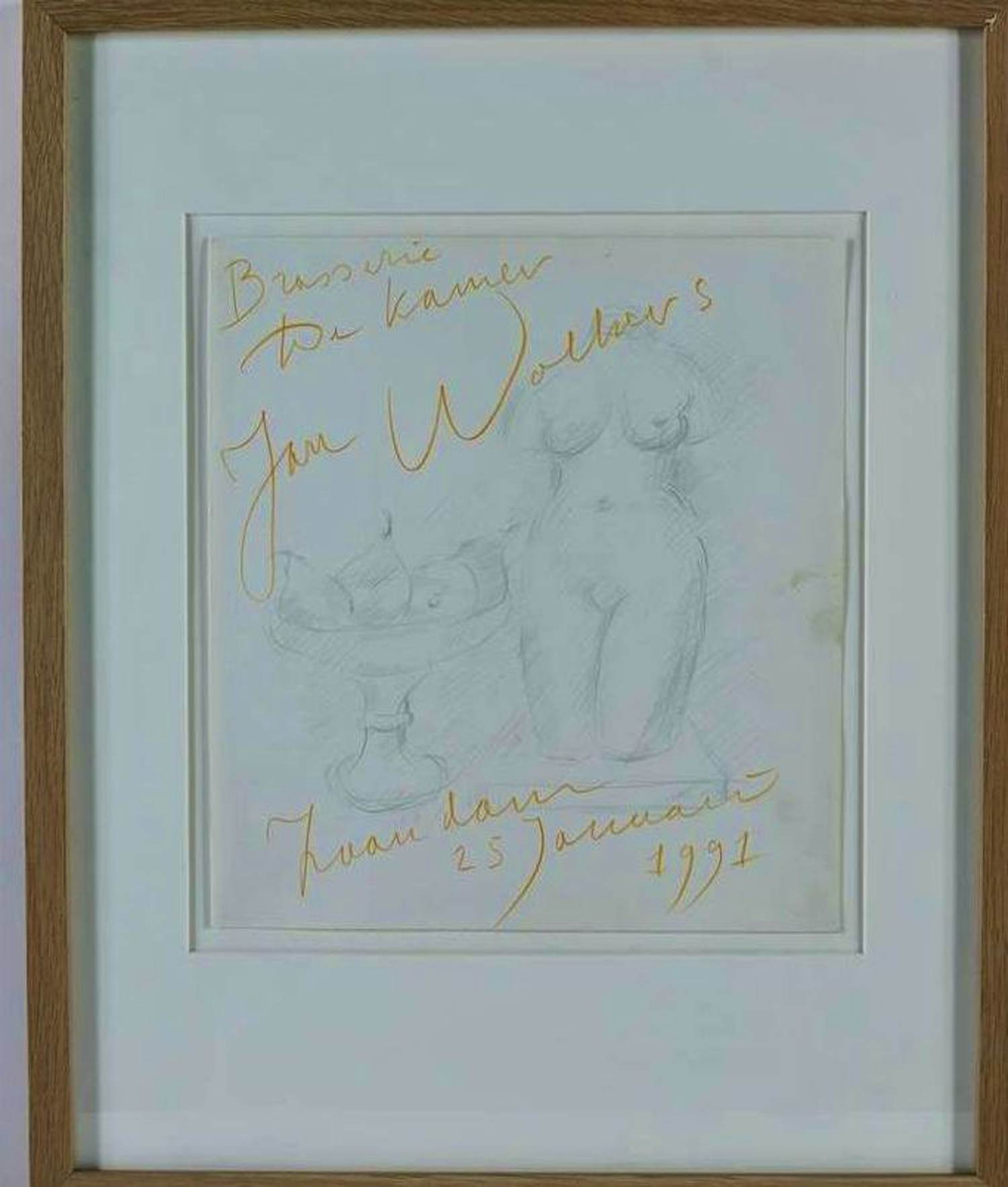 Jan Wolkers - Potloodtekening: 'Brasserie De Kamer' - 1991 verkocht voor € 395!