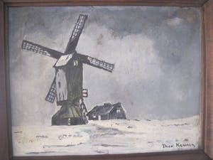 Niet of onleesbaar gesigneerd - Stellingmolen in winterlandschap. kopen? Bied vanaf 1!