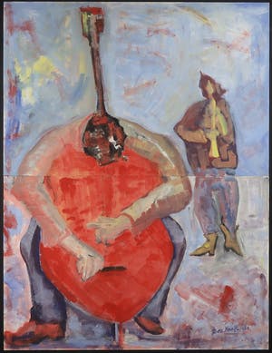 Bea Kraft - Gouache op papier, Contrabas - Ingelijst (Zeer groot) kopen? Bied vanaf 1!