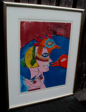 Corneille - Ingelijste ets: Jeux entre chat et oiseau - 1978(groot werk!) kopen? Bied vanaf 399!