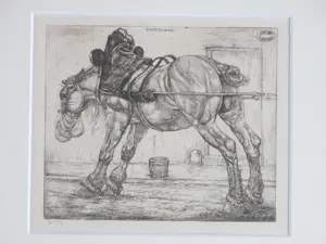 Pieter Dupont - Rustend trekpaard - Ets op zink kopen? Bied vanaf 85!