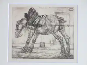 Pieter Dupont - Rustend trekpaard - Ets op zink verkauft für € 77!