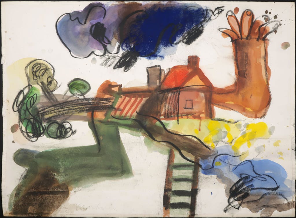 Anton Martineau - Anton Martineau: Aquarel en Krijt, Figuur en huisje kopen? Bied vanaf 40!