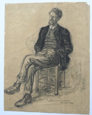 Niet of onleesbaar gesigneerd - tekening op papier - zittende man kopen? Bied vanaf 1!