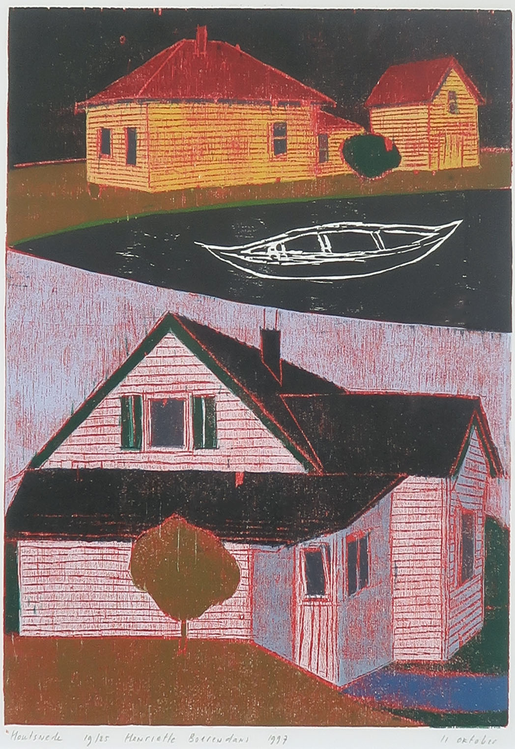 Henriette Boerendans - Houtsnede, 11 oktober - Ingelijst kopen? Bied vanaf 35!