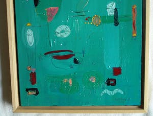 Jasper Banen - Acrylverf op doek , ingelijst , Blauwe Zon en Hemellichamen – 2004 kopen? Bied vanaf 85!