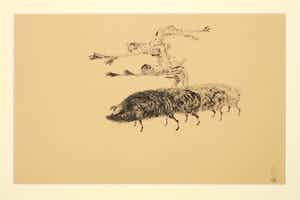 Melle Oldeboerrigter - Inkttekening op geschept papier, Beweging verkocht voor € 150!