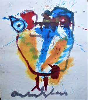 Anton Heyboer - De oervogel .Mooie kleurige krachtige schildering . verkocht voor € 300!