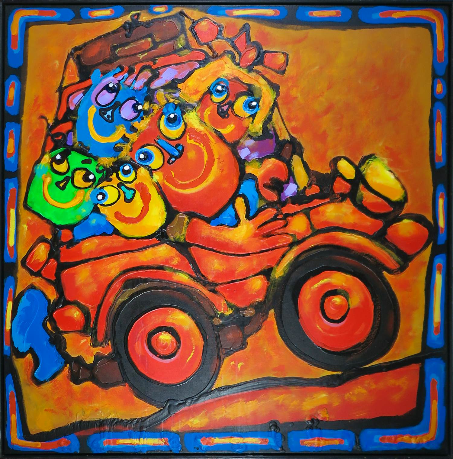 Ad Verstijnen - Acryl, Our first car - Ingelijst verkocht voor € 200!