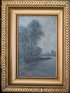 Romain Steppe - Sommer an der Schelde, Gemälde Öl auf Leinwand, signiert und gerahmt kaufen? Bieten Sie von 75!