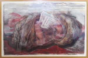 Neel Korteweg - Gemengde techniek (gouache, krijt) op papier, Cocon - Ingelijst (Zeer groot!) verkocht voor € 1!