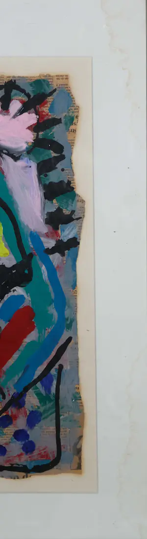 Bep Toscani - Gouache op krantenpapier, Gekleurde abstracte compositie - Ingelijst kaufen? Bieten Sie von 70!