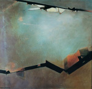 Evelien Scheffer - Acryl op doek, Abstracte compositie met zwarte breuklijnen - Ingelijst (Groot) kopen? Bied vanaf 1!