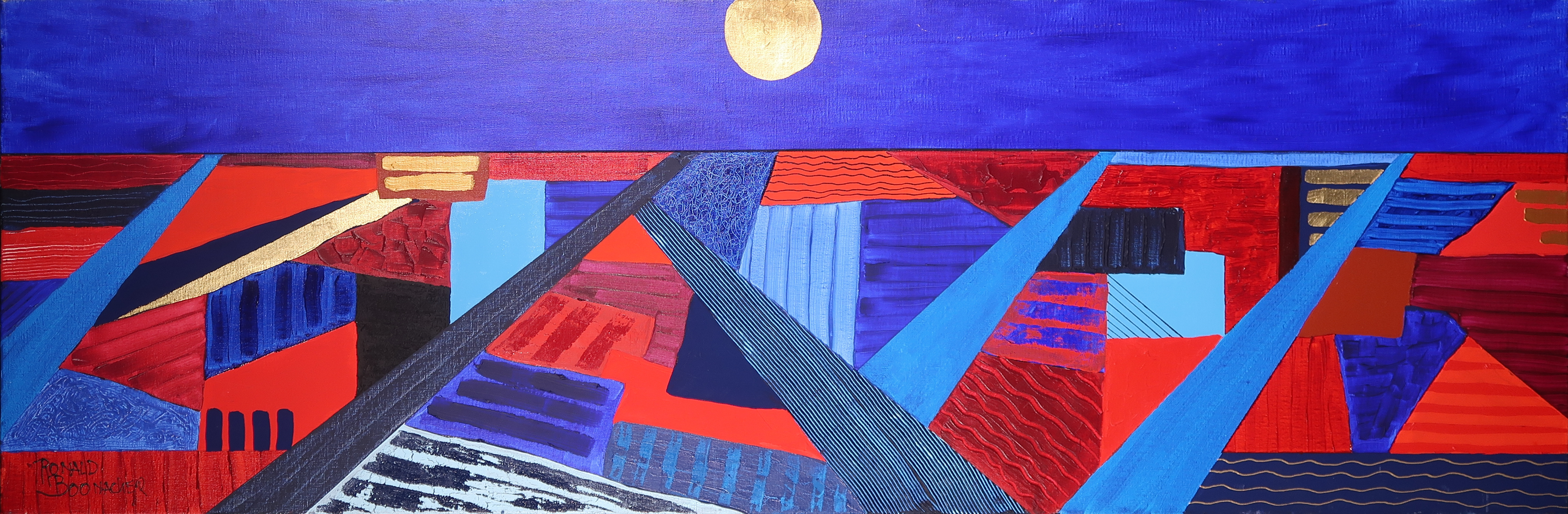 Ronald Boonacker - Acryl op doek, Polder I - Ingelijst (Zeer groot) verkocht voor € 200!