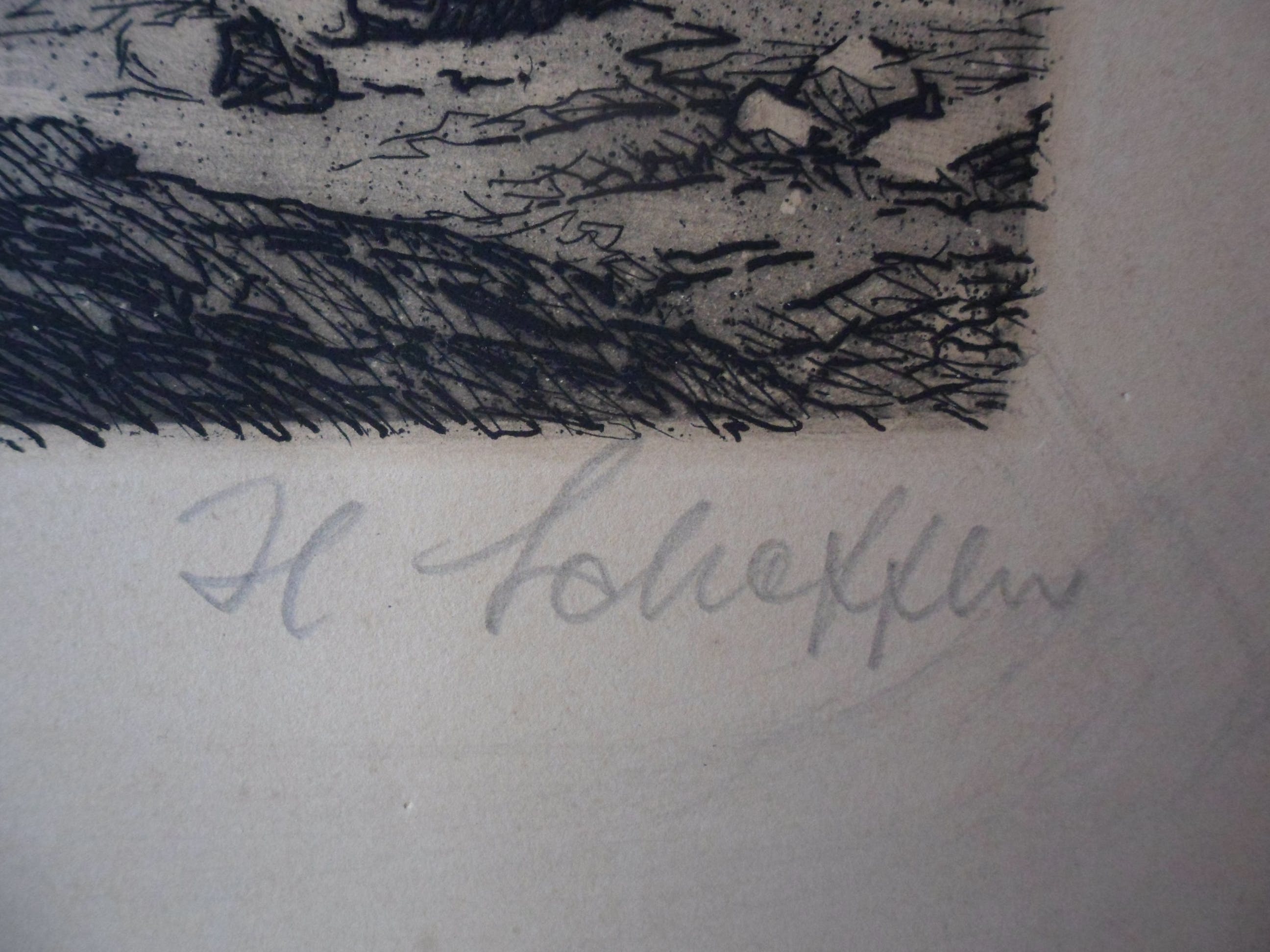 Niet of onleesbaar gesigneerd - Ets van een berglandschap met een trein. kopen? Bied vanaf 1!