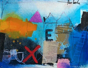 Theo Koster - Handbewerkte zeefdruk en collage op hout, E kopen? Bied vanaf 10!