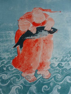 Ada Breedveld - Zeefdruk. Titel, " Vrouw met vis ". kopen? Bied vanaf 50!